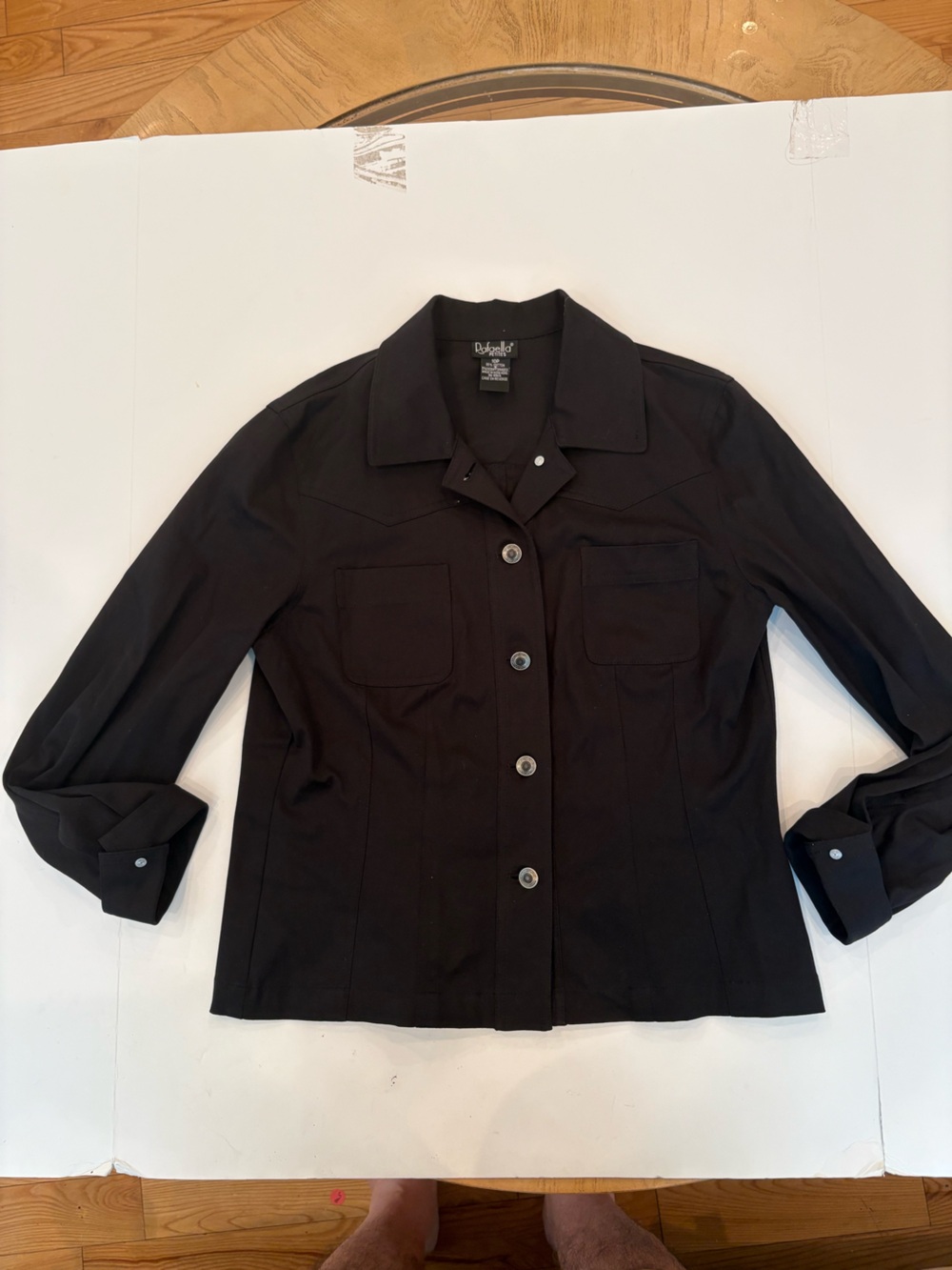 Rafaella Black Long-Sleeve Button-Down Shacket-coat—10P-